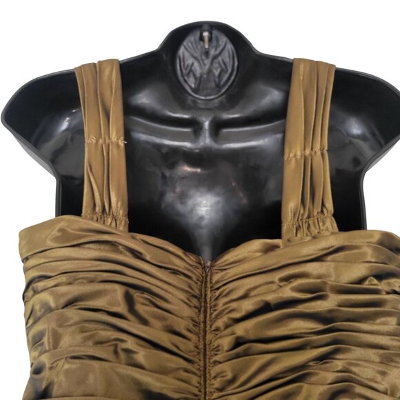 Tadashi Collection Metallic Olive Green Gold Taffeta Silk Fit & Flare US 6 - Picture 8 of 12